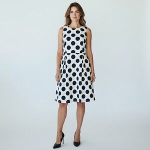 J. Crew White &‎ Dark Blue Polka Dots Sleeveless Dress 6
